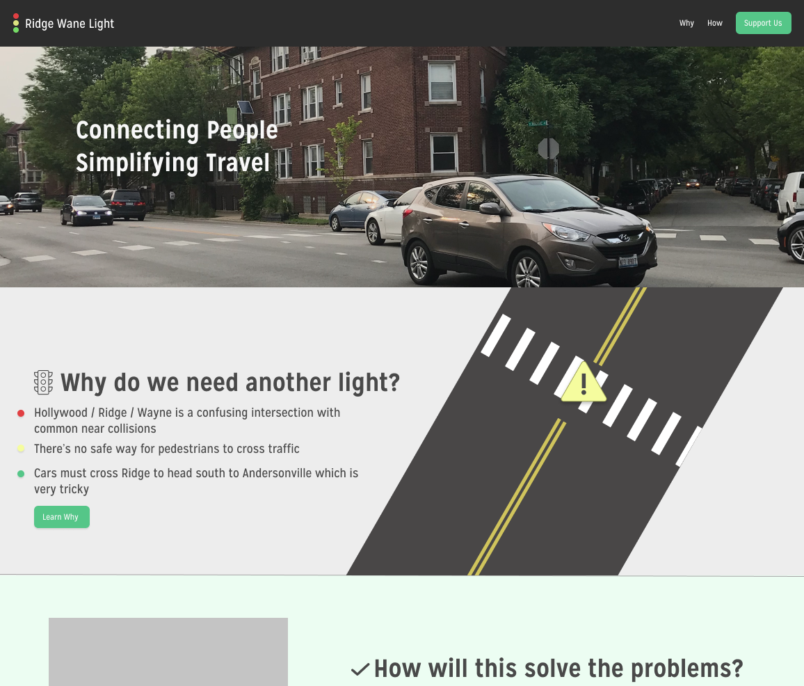 Screenshot of a proposed website to build a traffic light at Ridge / Wayne